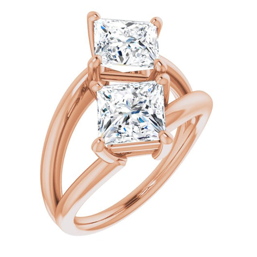 10K Rose Gold Customizable Two Stone Double Princess/Square Cut Design with Split Bypass Band