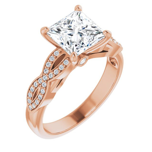 10K Rose Gold Customizable Princess/Square Cut Design featuring Infinity Pavé Band and Round-Bezel Peekaboos