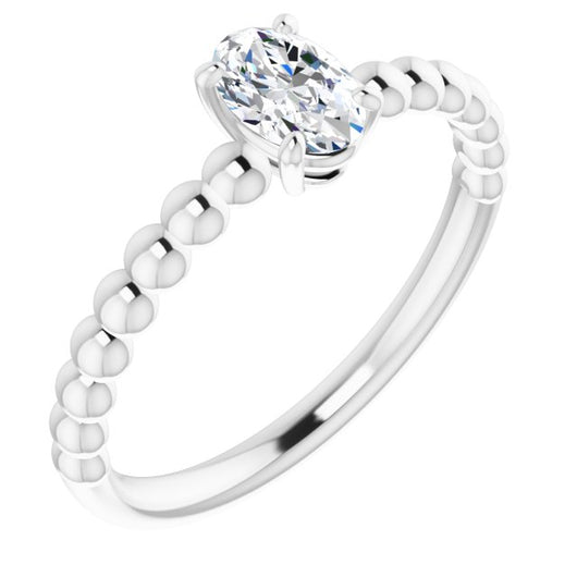 10K White Gold Customizable [[Cut] Cut Solitaire with Thin Beaded-Bubble Band