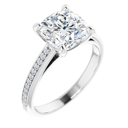 10K White Gold Customizable Cathedral-set Cushion Cut Style with Shared Prong Band