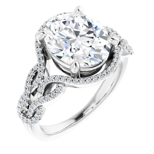 10K White Gold Customizable Oval Cut Design with Intricate Over-Under-Around Pavé Accented Band