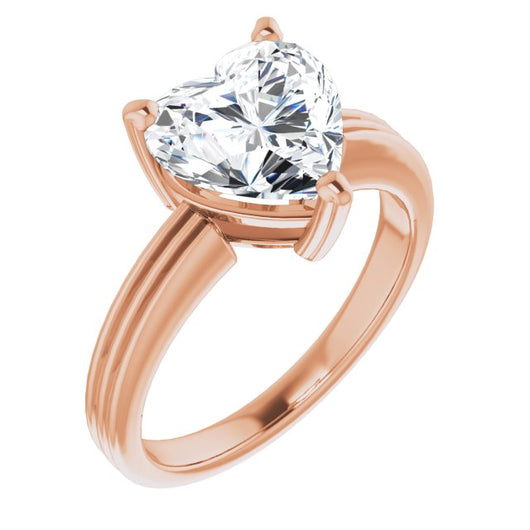 10K Rose Gold Customizable Heart Cut Solitaire with Double-Grooved Band