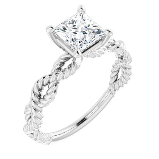 10K White Gold Customizable Princess/Square Cut Solitaire with Infinity-inspired Twisting-Rope Split Band