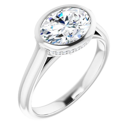 10K White Gold Customizable Oval Cut Semi-Solitaire with Under-Halo and Peekaboo Cluster