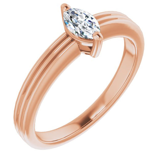 10K Rose Gold Customizable Marquise Cut Solitaire with Double-Grooved Band