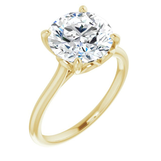 10K Yellow Gold Customizable Cathedral-style Round Cut Solitaire with Decorative Heart Prong Basket