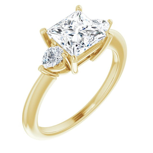 10K Yellow Gold Customizable 3-stone Princess/Square Style with Pear Accents