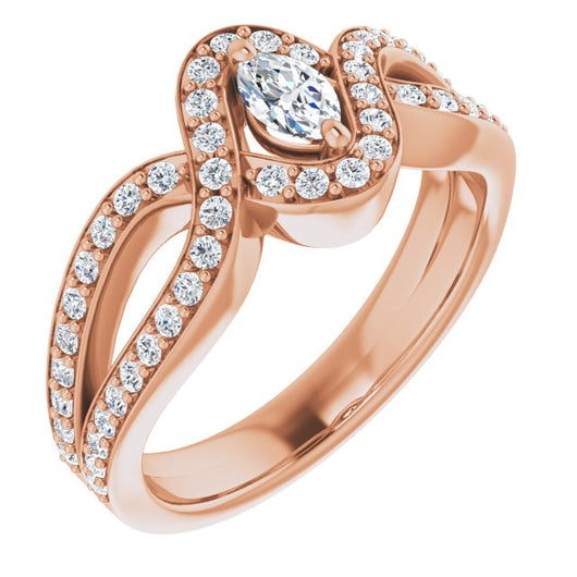 10K Rose Gold Customizable Marquise Cut Center with Infinity-inspired Split Shared Prong Band and Bypass Halo