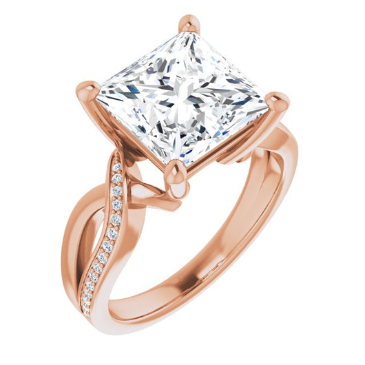 10K Rose Gold Customizable Princess/Square Cut Center with Curving Split-Band featuring One Shared Prong Leg