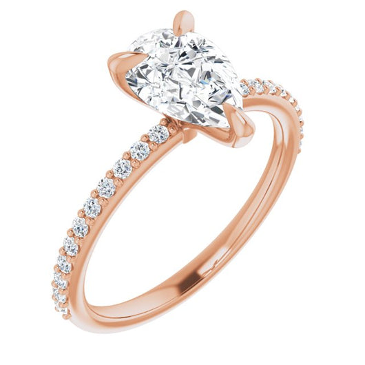 10K Rose Gold Customizable Pear Cut Style with Delicate Pavé Band