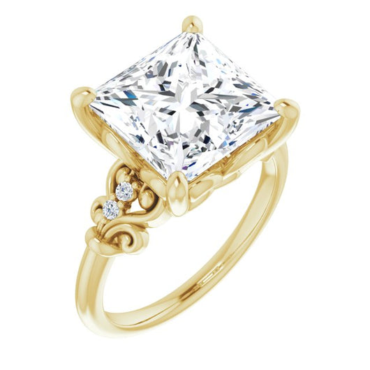 10K Yellow Gold Customizable Vintage 5-stone Design with Princess/Square Cut Center and Artistic Band Décor