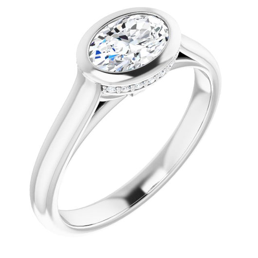 10K White Gold Customizable Oval Cut Semi-Solitaire with Under-Halo and Peekaboo Cluster