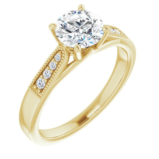 10K Yellow Gold Customizable 9-stone Vintage Design with Round Cut Center and Round Band Accents