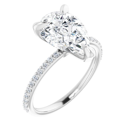 10K White Gold Customizable Pear Cut Style with Delicate Pavé Band