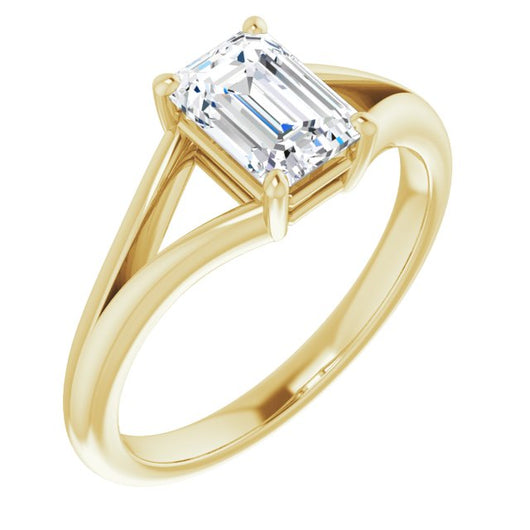 10K Yellow Gold Customizable Emerald/Radiant Cut Solitaire with Tapered Split Band