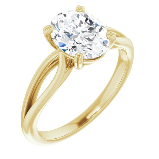 10K Yellow Gold Customizable Oval Cut Solitaire with Wide-Split Band