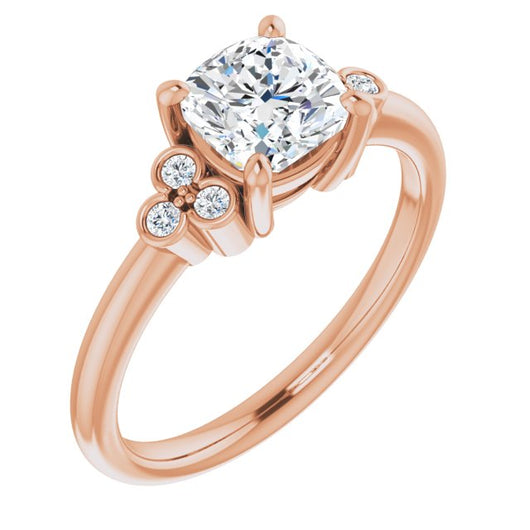 10K Rose Gold Customizable 7-stone Cushion Cut Center with Round-Bezel Side Stones