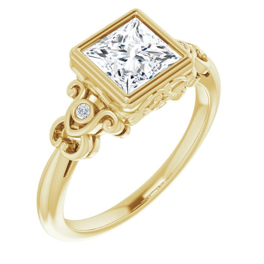 10K Yellow Gold Customizable 5-stone Design with Princess/Square Cut Center and Quad Round-Bezel Accents