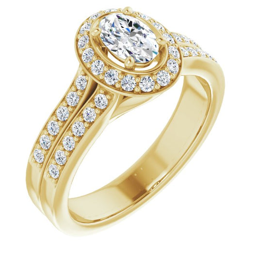 10K Yellow Gold Customizable Oval Cut Halo Style with Accented Split-Band