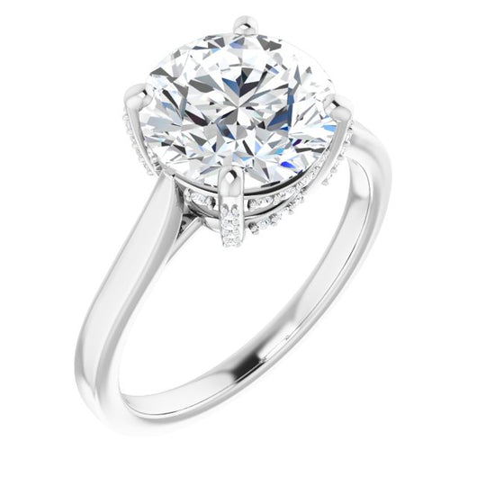 10K White Gold Customizable Cathedral-Raised Round Cut Style with Prong Accents Enhancement