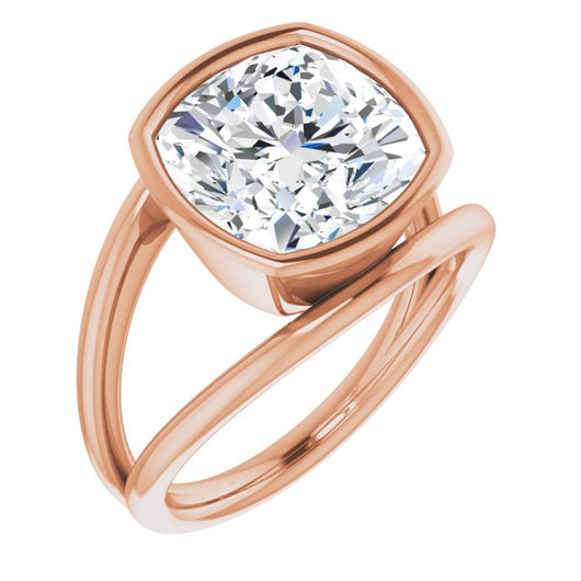 10K Rose Gold Customizable Bezel-set Cushion Cut Style with Wide Tapered Split Band