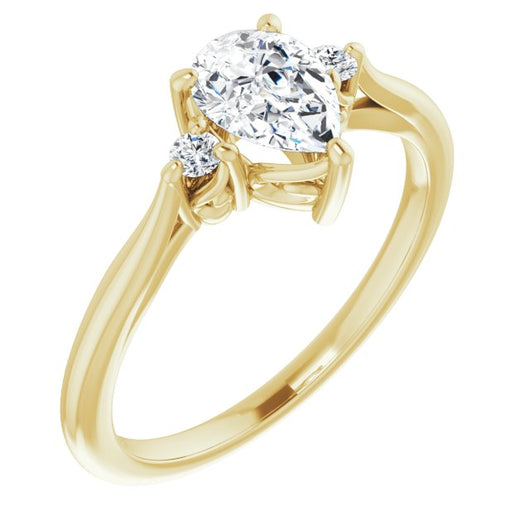 10K Yellow Gold Customizable Three-stone Pear Cut Design with Small Round Accents and Vintage Trellis/Basket