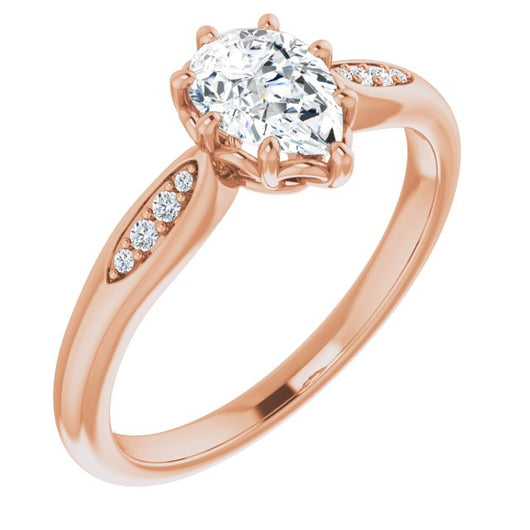 10K Rose Gold Customizable 9-stone Pear Cut Design with 8-prong Decorative Basket & Round Cut Side Stones