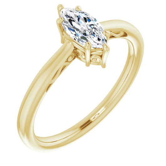 10K Yellow Gold Customizable Marquise Cut Solitaire with 'Incomplete' Decorations