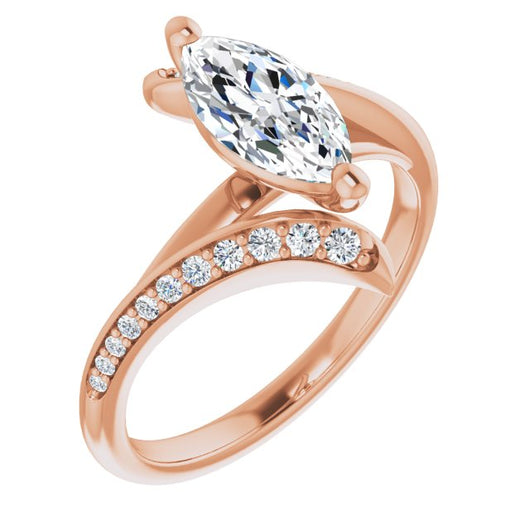 10K Rose Gold Customizable Marquise Cut Style with Artisan Bypass and Shared Prong Band