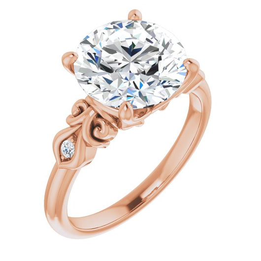 10K Rose Gold Customizable 3-stone Round Cut Design with Small Round Accents and Filigree