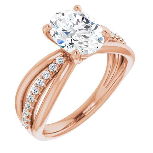 10K Rose Gold Customizable Oval Cut Design with Tri-Split Accented Band