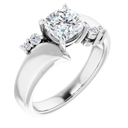 10K White Gold Customizable 5-stone Cushion Cut Style featuring Artisan Bypass