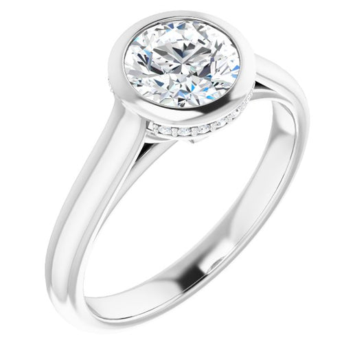 10K White Gold Customizable Round Cut Semi-Solitaire with Under-Halo and Peekaboo Cluster