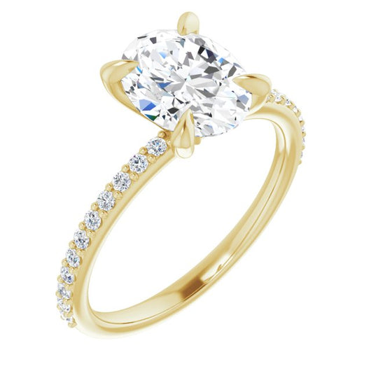 10K Yellow Gold Customizable Oval Cut Style with Delicate Pavé Band