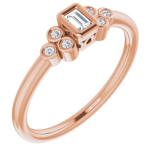 10K Rose Gold Customizable 7-stone Straight Baguette Cut Style with Triple Round-Bezel Accent Cluster Each Side