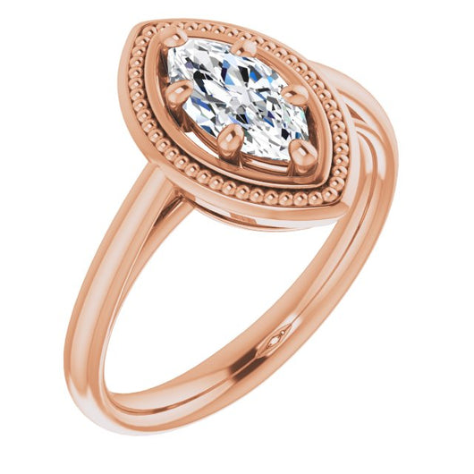 10K Rose Gold Customizable Marquise Cut Solitaire with Metallic Drops Halo Lookalike