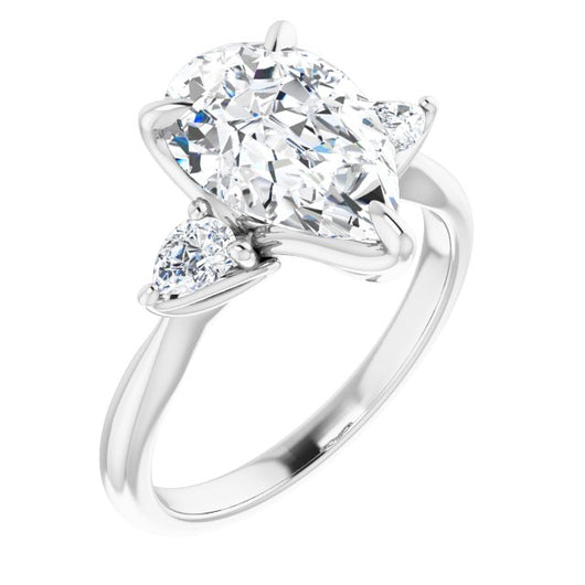 10K White Gold Customizable 3-stone Design with Pear Cut Center and Dual Large Pear Side Stones