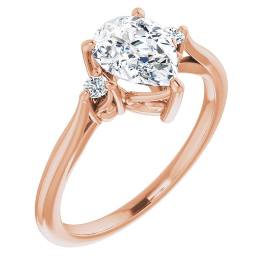 10K Rose Gold Customizable Three-stone Pear Cut Design with Small Round Accents and Vintage Trellis/Basket