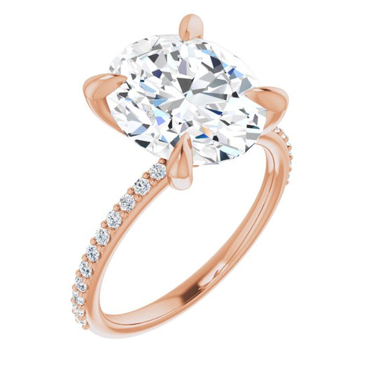 10K Rose Gold Customizable Oval Cut Style with Delicate Pavé Band