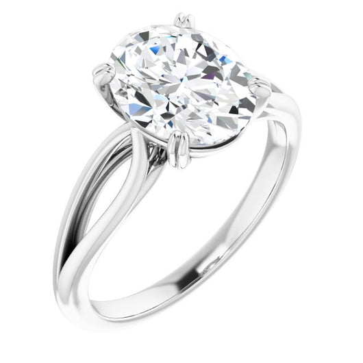 10K White Gold Customizable Oval Cut Solitaire with Wide-Split Band