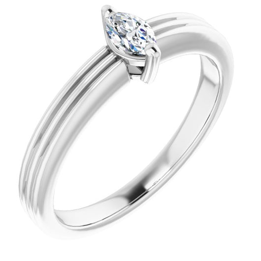 10K White Gold Customizable Marquise Cut Solitaire with Double-Grooved Band