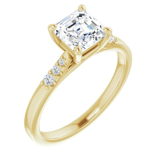 10K Yellow Gold Customizable 7-stone Asscher Cut Cathedral Style with Triple Graduated Round Cut Side Stones