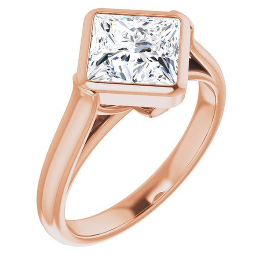 10K Rose Gold Customizable Cathedral-Bezel Princess/Square Cut 7-stone "Semi-Solitaire" Design