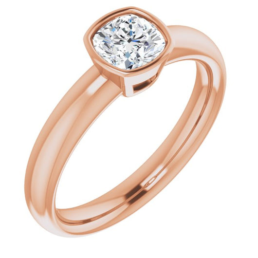 10K Rose Gold Customizable Bezel-set Cushion Cut Solitaire with Wide Band