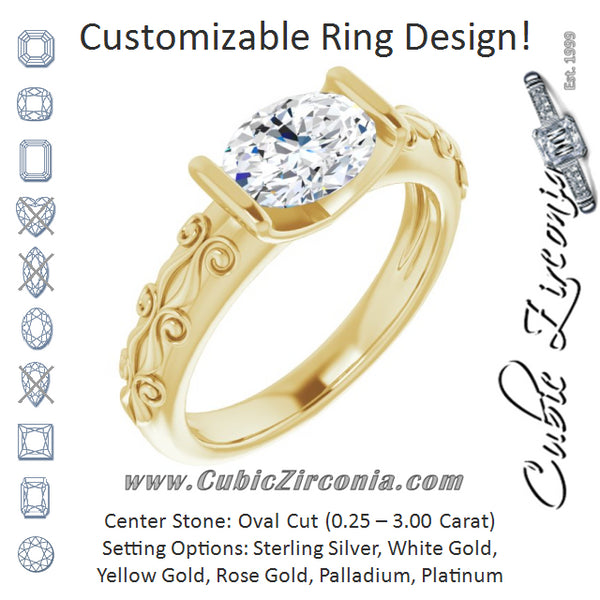 Cubic Zirconia Engagement Ring- The Cora (Customizable Bar-set Oval Cut Setting featuring Organic Band)