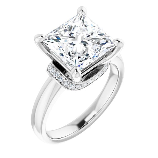 10K White Gold Customizable Princess/Square Cut Style featuring Saddle-shaped Under Halo