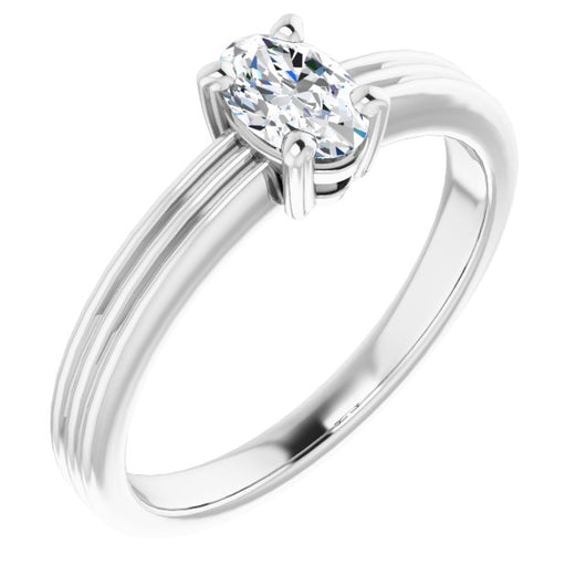 10K White Gold Customizable Oval Cut Solitaire with Double-Grooved Band