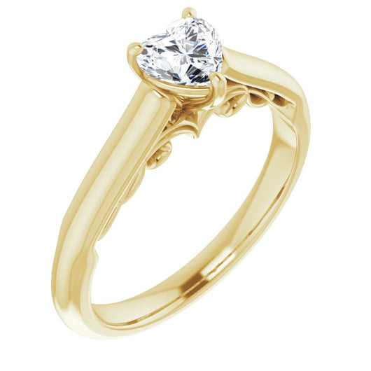 10K Yellow Gold Customizable Heart Cut Cathedral Solitaire with Two-Tone Option Decorative Trellis 'Down Under'