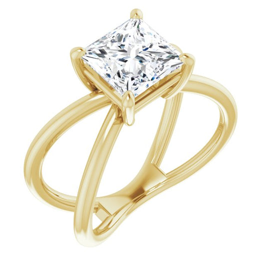 10K Yellow Gold Customizable Princess/Square Cut Solitaire with Semi-Atomic Symbol Band