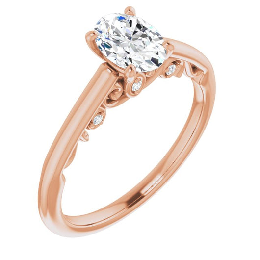 10K Rose Gold Customizable Cathedral-set Oval Cut Style featuring Peekaboo Trellis Hidden Stones